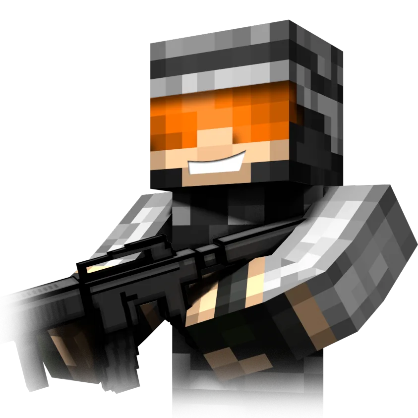 A Pixel Strike 3D character aiming a rifle
